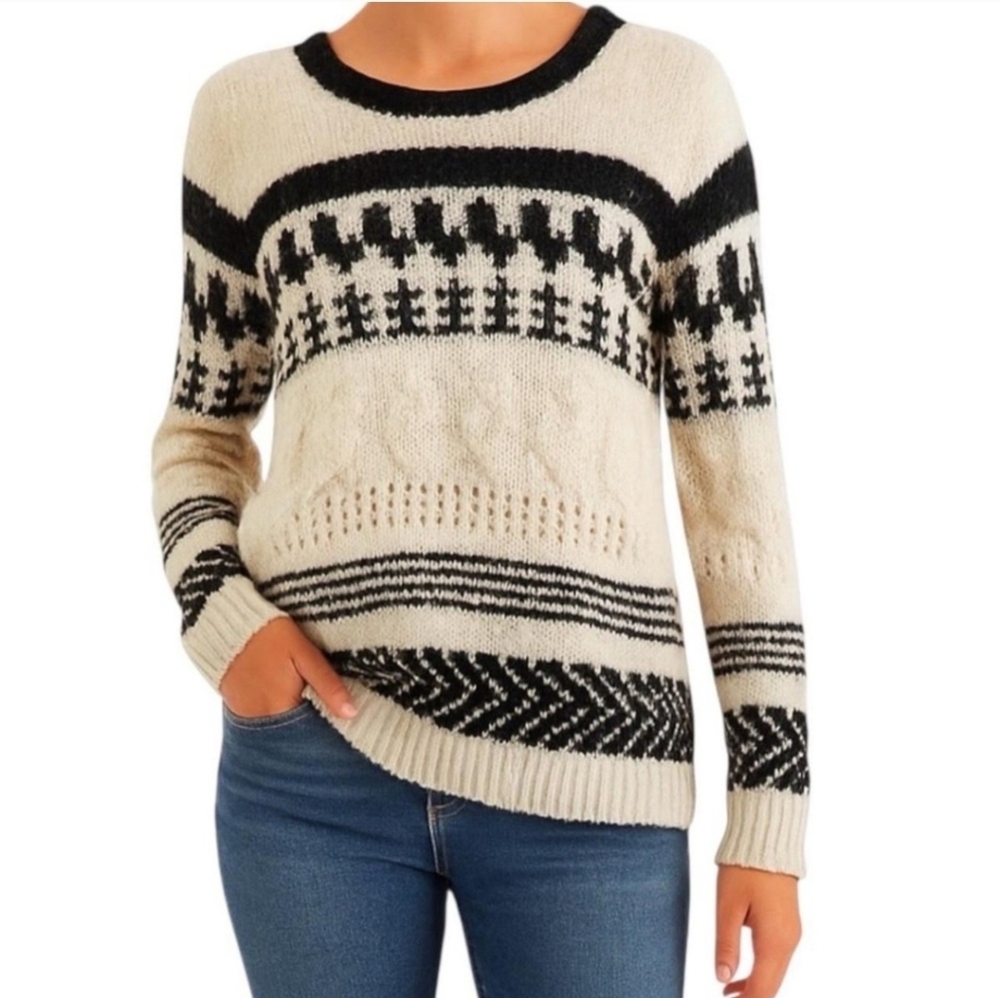 American Eagle‎ Outfitters Sz Small Black and Cream Chunky Knit Sweater Wool Bl